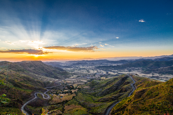 Aerial view of mountain roads of Lalibela, Ethiopia